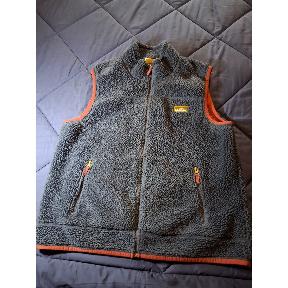 LL‎ Bean Mountain Pile Fleece Vest Mens XXL Navy Blue Sherpa Full Zip 502429